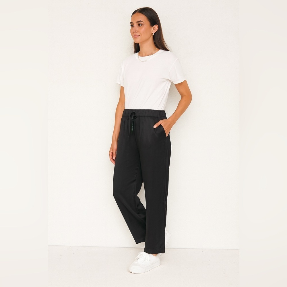 Mara’s Collection Black Satin Pants Size L Luxe Greek Made Relaxed Fit
